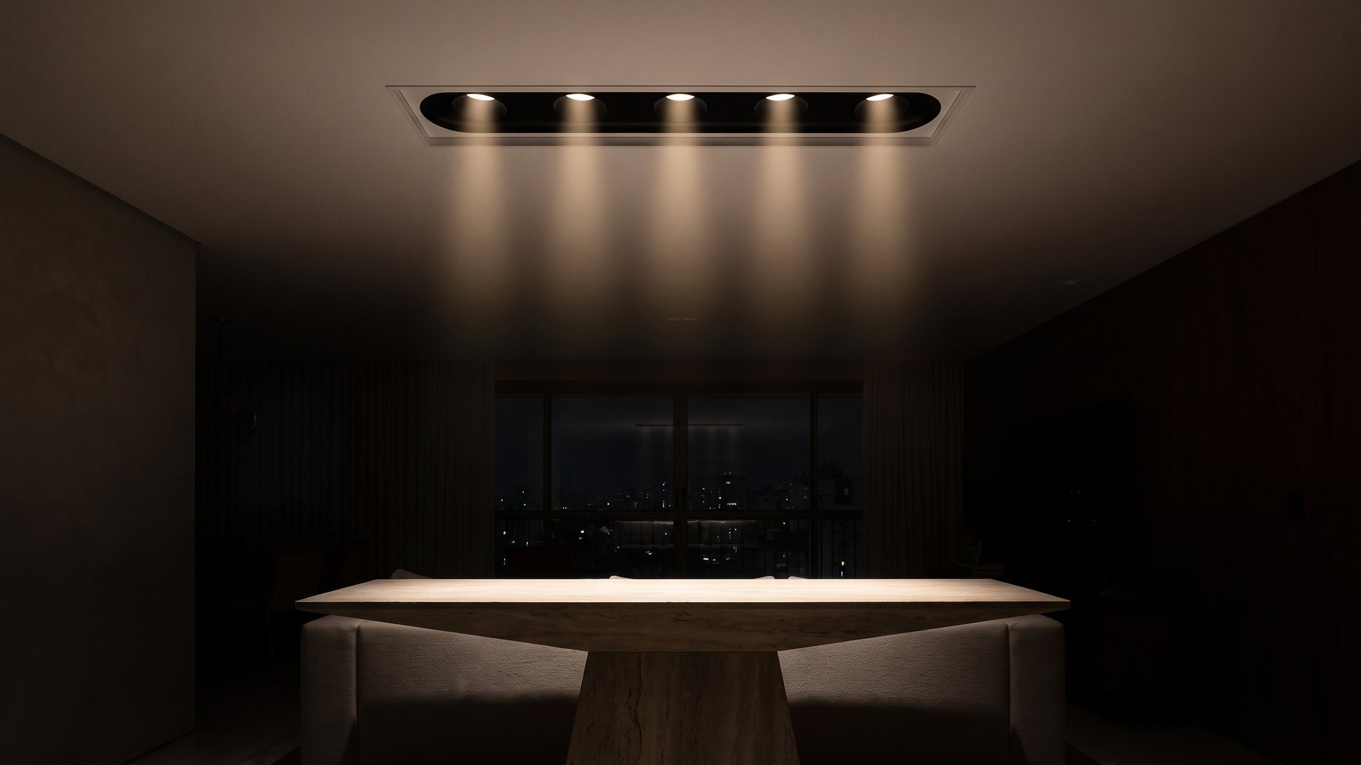 GRID MICRO como única luz acesa em sala noturna